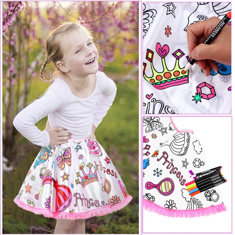 RICHNESS Color Your Own Dress Princess Dress Up Skirt with Fabric Markers & Self-Adhesive Jewels DIY Party Crafts for Girls Age 4-6 â€¦ - Image 4